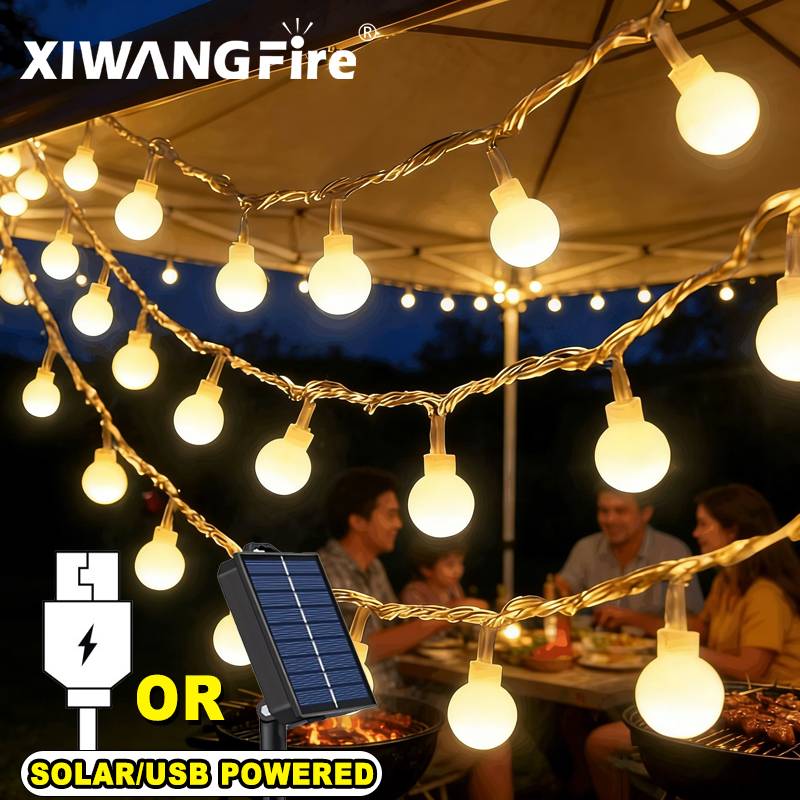 Outdoor Camping House - Luzes de Cordão Solares/USB/Bateria de 3-10M,