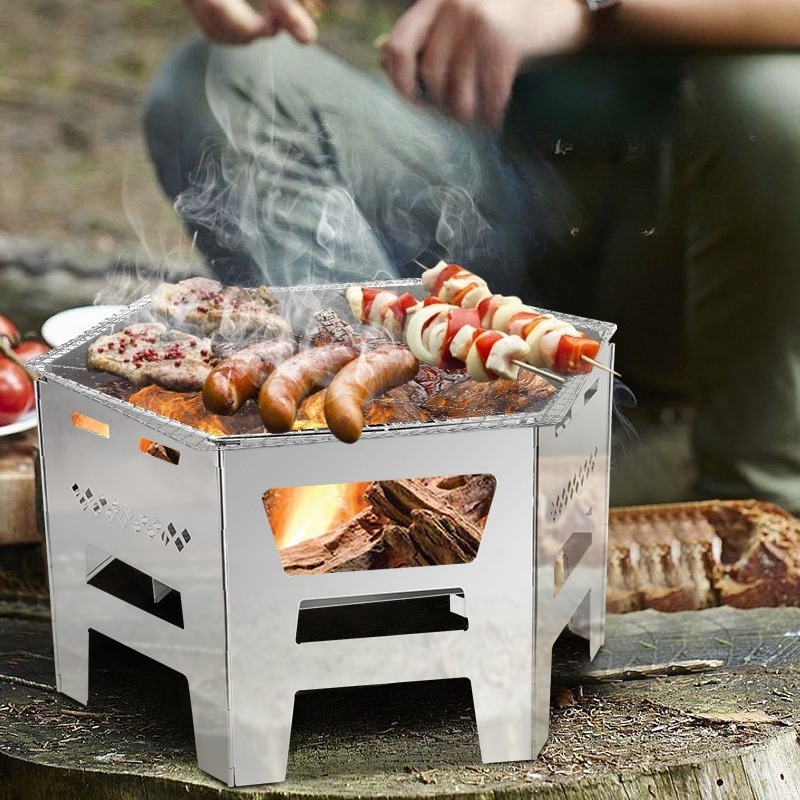 Outdoor Camping Fire Pit - Fogão a Lenha Poligonal Dobrável para