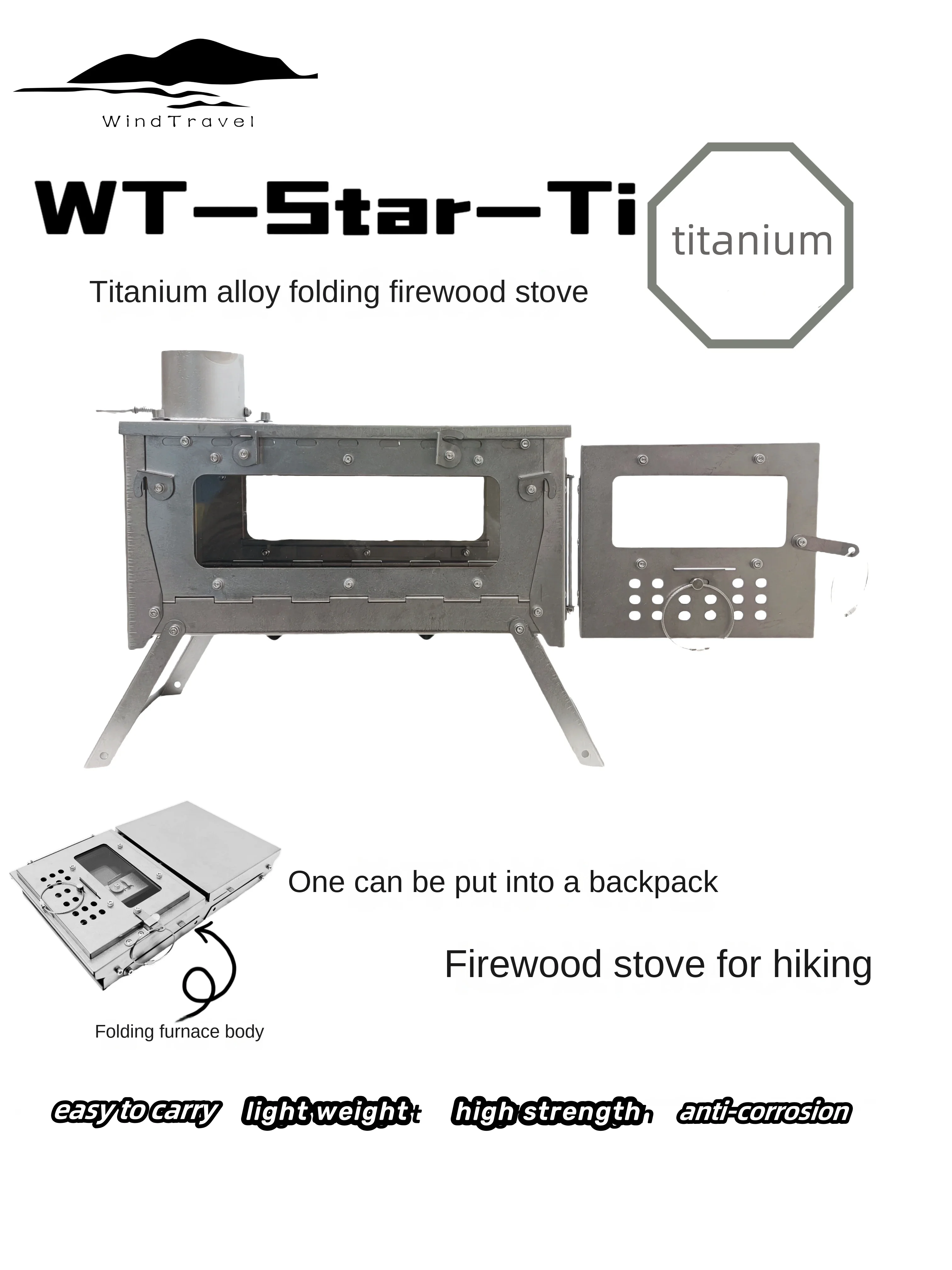 WT Star Ti Liga de Titânio Dob - Outdoor Camping Stove Wood avaliação e preço